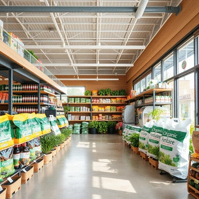 Organic fertilizer products in a retail store
