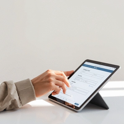 User submitting online form on tablet