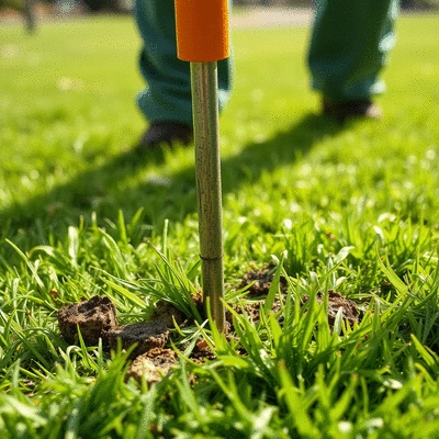 Core aeration process in a healthy lawn