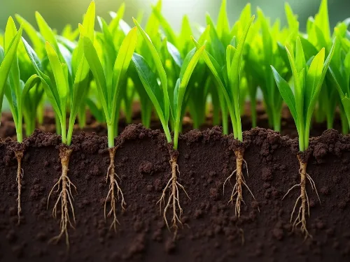 Close-up of core aeration on a healthy lawn